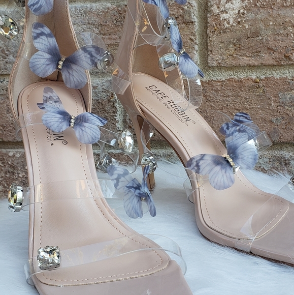 Nude Clear Rhinestone Strappy Heels Butterfly - Picture 4 of 7